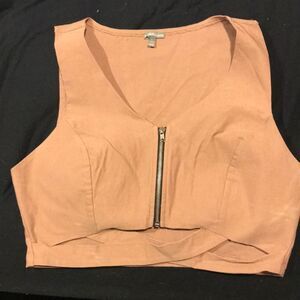 Charlotte Russe beige zip up crop top